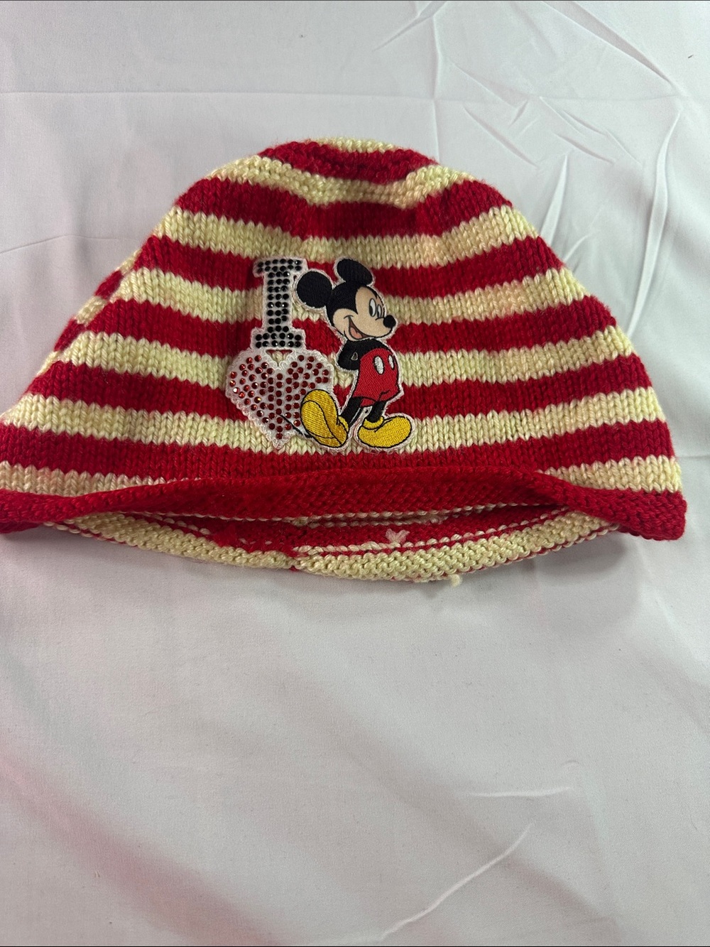 Kids Striped Red & Cream Mickey Mouse Beanie Hat- Homemade